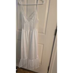 Vintage White Lace Sheer Strappy Maxi Nightgown by Gilead MadeinUSA Sm/med Bride